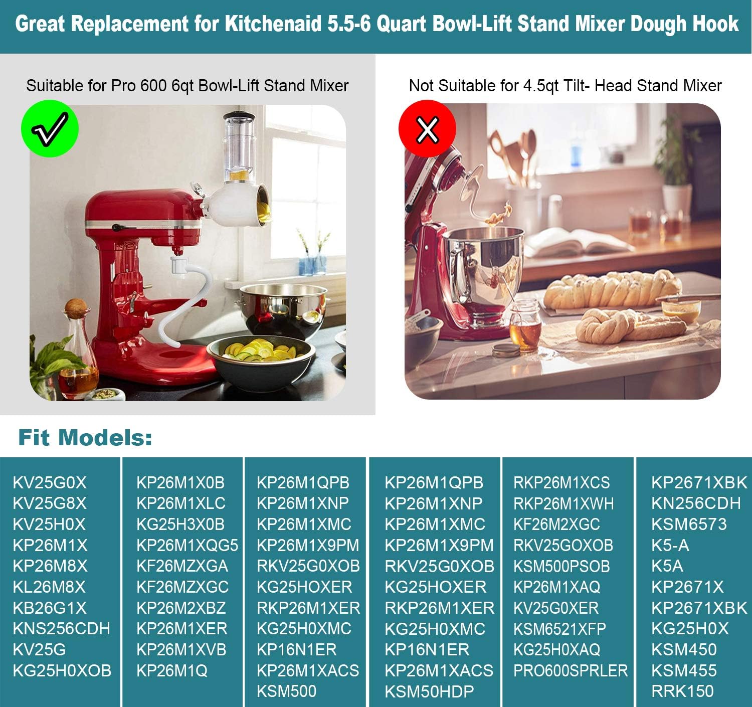 Coated Spiral Dough Hook for K - Kitchenaid Mixer Pro 600 review and price